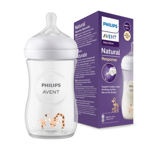Philips Avent – Natural Biberon Din Plastic Deco Girafe +1 Luni Cu Debit 3, 260 Ml