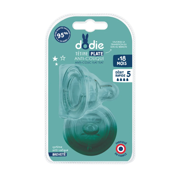 Dodie – Tétine Plate Sens + Anti Colique D5 + 18M X2