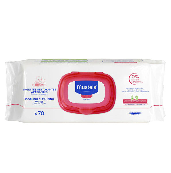 Mustela – Lingettes Nettoyantes Apaisantes Sans Parfum – 70 Piéces
