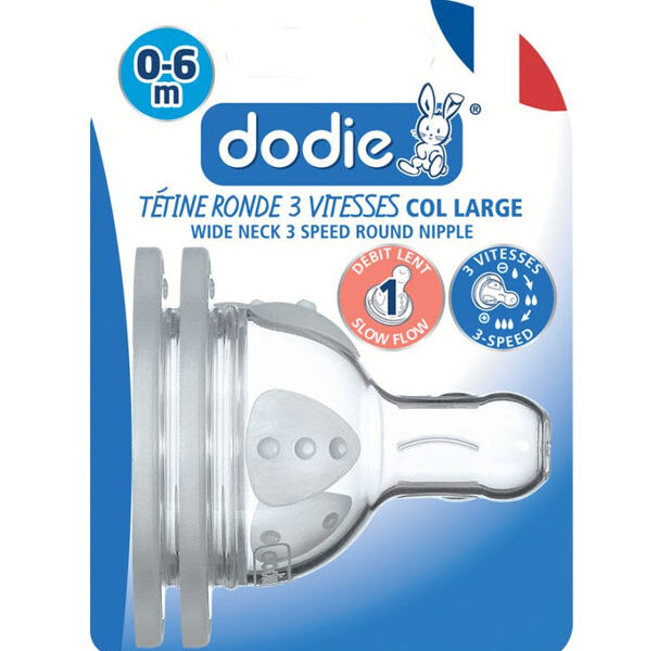 Dodie – Tétines Initiation+ Col Large (0-6 M) 3 Vitesses Débit 1 (X2)