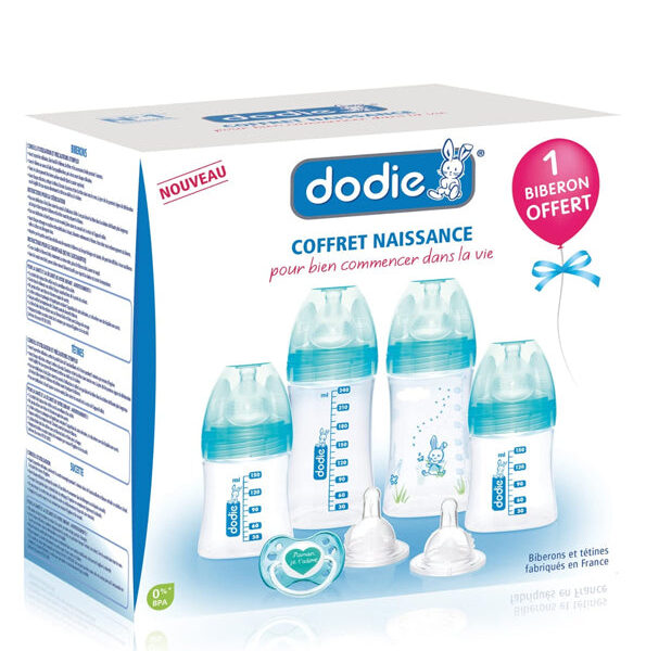 Dodie – Coffret Naissance – 4 Biberons + 2 Tétines + 1 Sucette