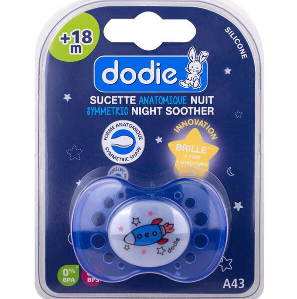Dodie – Sucette Forme Anatomique Silicone Nuit (18M +) N°43