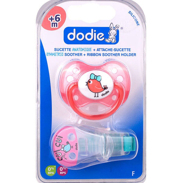 Dodie – Sucette Forme Anatomique + Attache Sucette Silicone (6M +) – Filles
