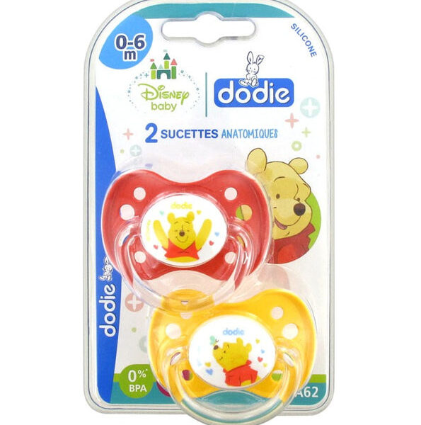 Dodie – Sucettes Forme Anatomique Silicone Disney Baby Winnie L’Ourson (0-6 M) N°A62 – (X2)