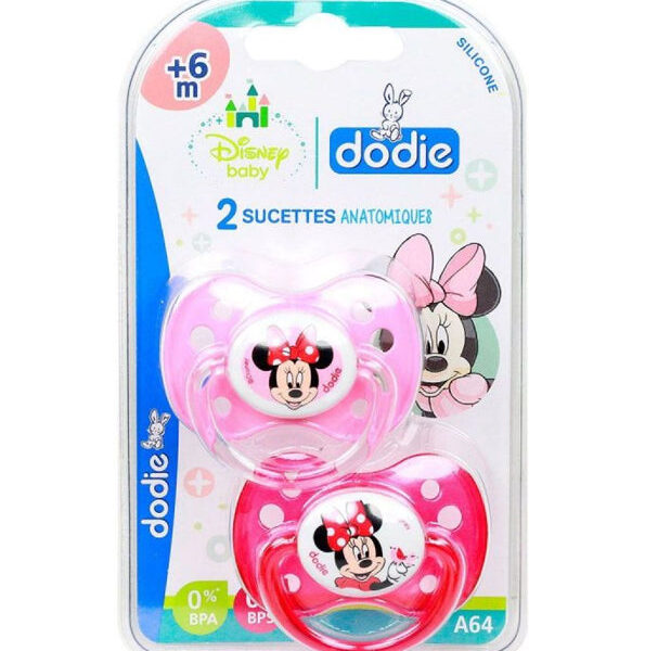Dodie – Sucettes Forme Anatomique Silicone Disney Baby Minnie (6M +) N°A64 – (X2)