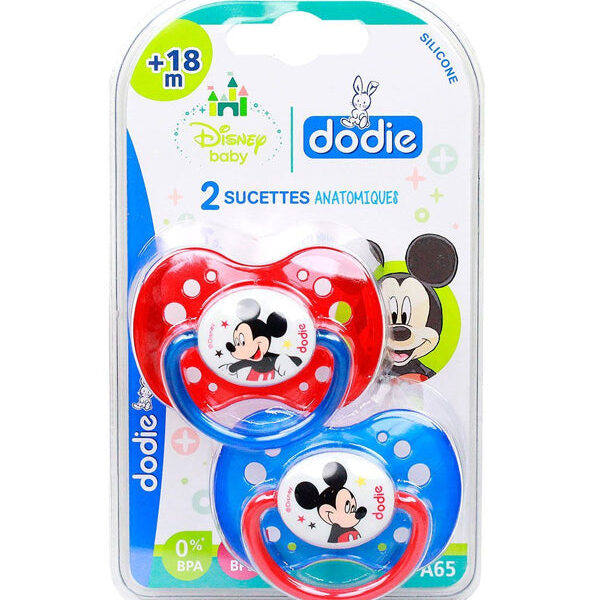 Dodie – Sucettes Forme Anatomique Silicone Disney Baby Mickey (18M +) N°A65 – (X2)