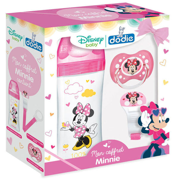 Dodie – Mon Coffret Disney Baby Minnie (1 Biberon Initiation+ 330 Ml, 1 Sucette Anatomique (18M+), 1 Attache Sucette)