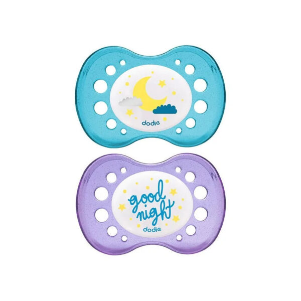 Dodie – Sucette Anatomique A2 +18M Duo Nuit Good Night / Lune Sans Anneau